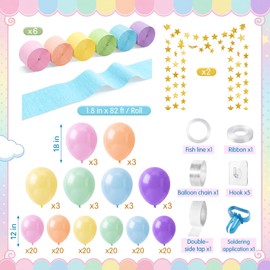 Charnoel 145 Pcs Pastel Party Decoration DIY Balloons Arch Backdrop Kit Includes Balloons Crepe Paper and Star Garland for Birthday Back to School Carnival Summer Festival Parties