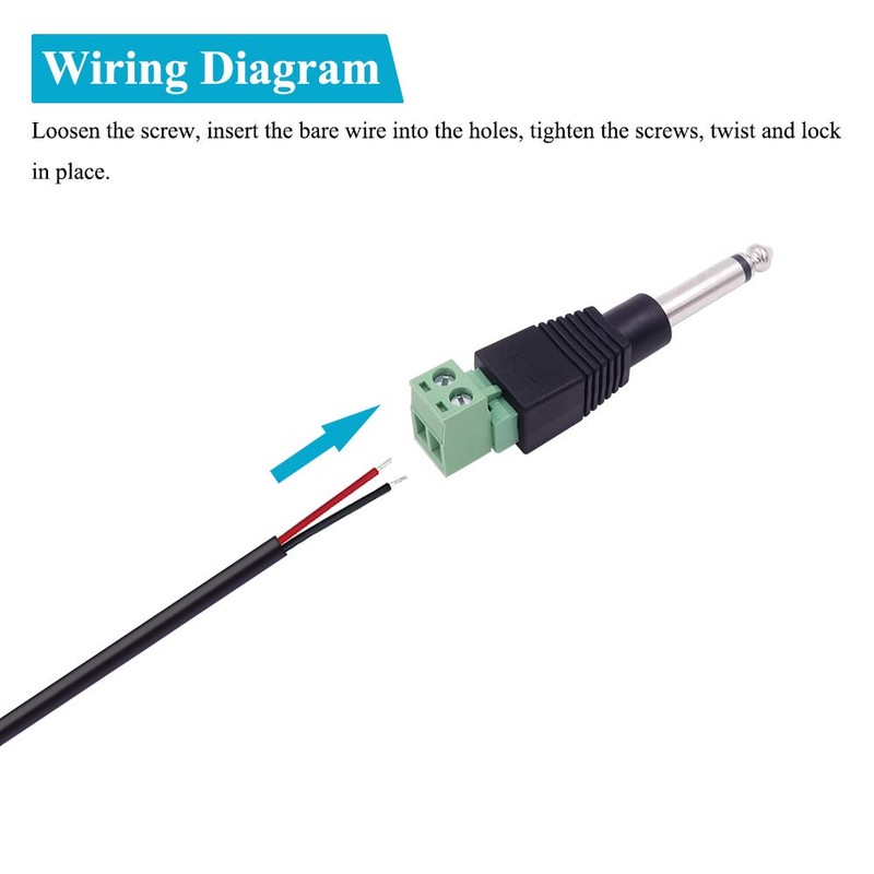 3-Pack 6.35mm 1/4" Mono Plug TS 6.35mm Male Solderless Terminal
