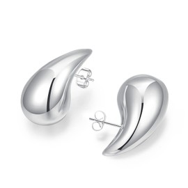 Sonateomber Silver Extra Large Chunky Hoop Earrings Dupes Statement Tear Drop Earring Stud for Women - Oversized Big Lightweight Trendy Teardrop Waterdrop Droplet Hypoallergenic Jewelry Gift