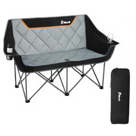 EMERIT Oversized Fully Padded Camping Chair, Heavy Duty 650LB Folding Camping Loveseat, Quad Fold Double Camping Couch with Cup Holders & Carry Bag for Outdoor, Lawn, Sports Events