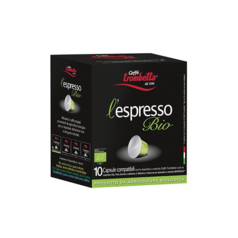 Trombetta Nespresso Organic Italian Coffee - 10 Capsules “L’espresso Bio”