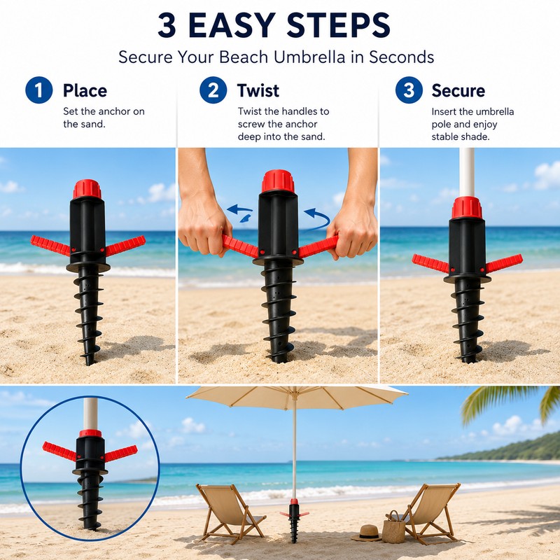 Beach Umbrella Sand Anchor for Outdoor Shade – Heavy-Duty Spiral