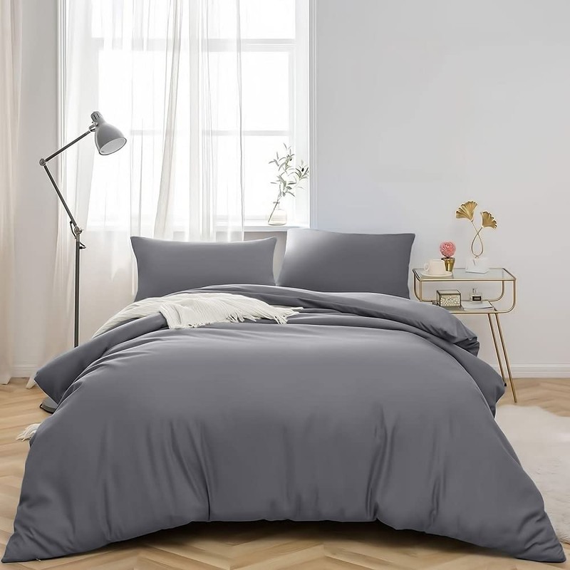 MOONLIGHT20015 Double Duvet Cover - Grey Solid Soft Double Bedding