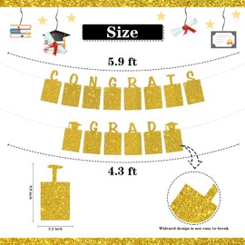 Congrats Grad Photo Banner Graduation Paper Photo Frame High School College Graduation Bunting Decorations Class of 2025 Picture Banner Gold Glitter
