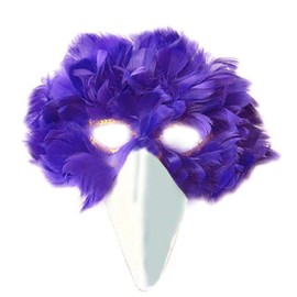 SACASUSA Royal Purple Feather Bird Mask with White Beak