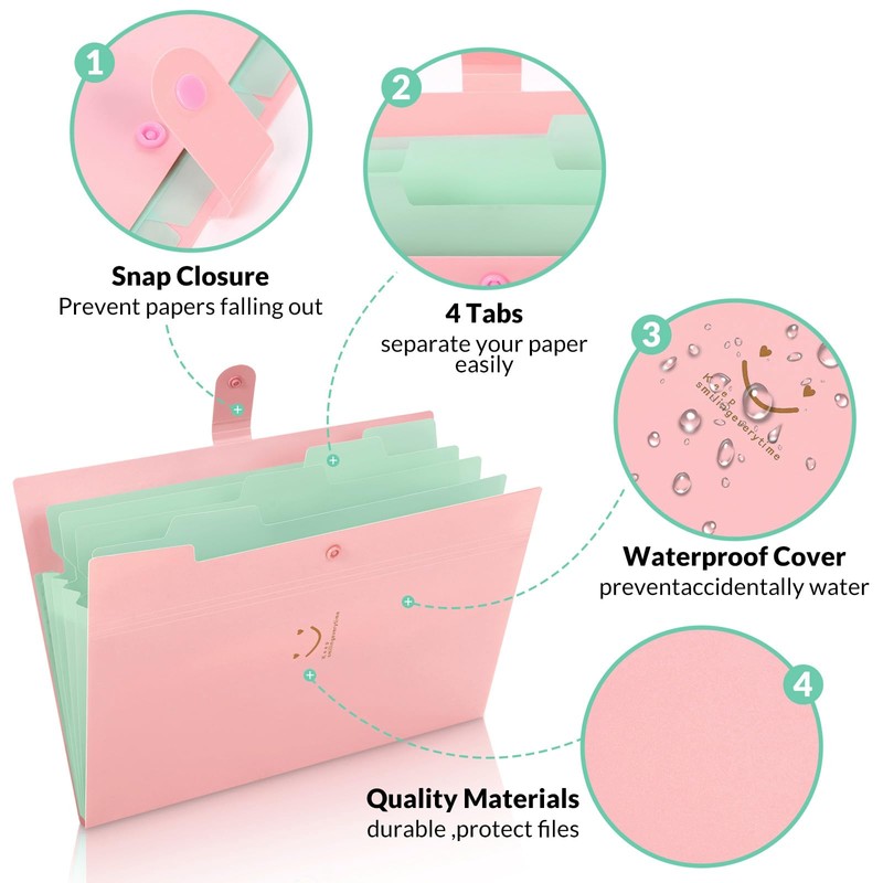 KONVINIT Expanding File Folder Wallet Documents A4 File Folder Pockets