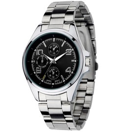 NARY Fashionable Men Business Steel Band Waterproof Quartz Wristwatch Watch(Black Dial)