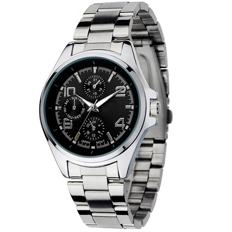 NARY Fashionable Men Business Steel Band Waterproof Quartz Wristwatch Watch(Black