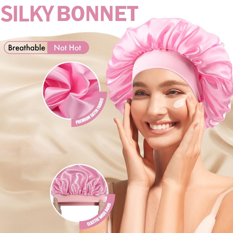 Violet Satin Hair Bonnets for Sleeping Night Cap for Women