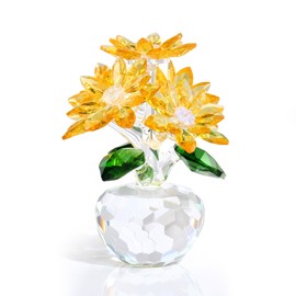 Arikyrist Crystal Yellow Daisy Figurines Collectibles Gifts for Women Friends, Small Crystal Pink Flowers with Base Paperweights Decoration for Home Office Tabletop Centerpieces