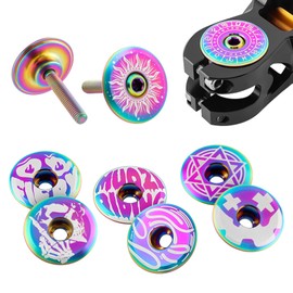 Yundxi Titanium Bicycle Headset Top Cap, 1 1/8 Inch Light Headset Cap Stem Cap Cover with Screw for MTB Road Mountain Bike (Donuts)