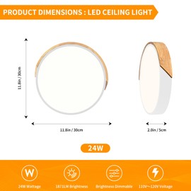 Peblto Modern Dimmable White Flush Mount Ceiling Light Wood Close to Ceiling Lights for Bedroom Round LED Ceiling Lamp Lighting Fixture for Hallway Kitchen Laundry Room