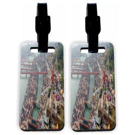 Island Gifting Hardboard Luggage Identifiers Tags with Straps Featuring The Pilgrims holy dip in River ganges Kumbh in India(x8), Indi8, WDx8-Luggagetag-1181