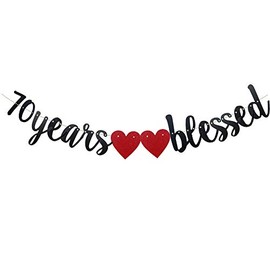 70 Years Blessed Banner,Pre-Strung, Black Paper Glitter Party Decorations for 70TH Wedding Anniversary 70 Years Old 70TH Birthday Party Supplies Letters Black ZHAOFEIHN