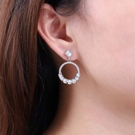 Yheakne Boho Crystal Circle Drop Earrings Silver Open Circle Earrings Rhinestone Circle Dangle Earrings Vintage Circle Cz Dot Stud Earrings Jewelry for Women and Girls