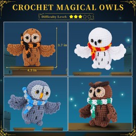 4PCS Owls Crochet Kit for Beginners with Video Tutorials Starter Crochet Animal Kit Owls Knitting Kit Complete Owls Crochet Learn to Crochet Starter Kit Animal Set Beginners Crochet Kit Owls