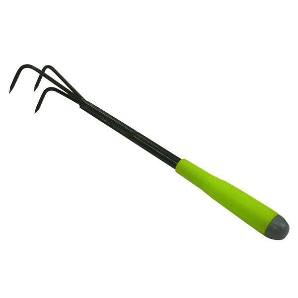 Xclou Small Rubber in Black/Green, Cultivator with Shape-fitting Handle, Garden Tool with 3 Prongs, Hand Cultivator Powder-Coated, Dulling Device with Silver Hammer Strike, Robust Weed Hoe