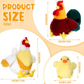 Skylety 3 Pcs Chicken Stuffed Animal Gifts Set Chicken Plush Chicken Stuffed Toy Cute Chicken and Cocky Rooster Plush Little Baby Chick Toys for Baby Shower Party Favor Birthday Supplies