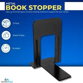1InTheOffice - Sujetalibros para libros, soportes de metal grandes para estantes y libros pesados de 9 pulgadas (paquete de 2)