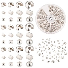 PH PandaHall 1640pcs 1.5~3mm Brass Tube Crimp Beads 3~5mm Crimp Bead Knot Covers 1.2~3mm Crimps Stopper Knot Cover Caps Crimping Beads for Earrings Bracelets Necklaces Jewelry DIY Craft Making, Silver