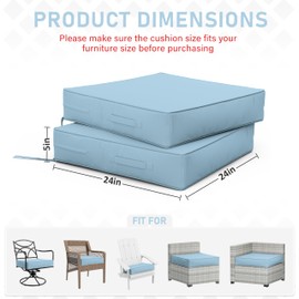 Tounosnt Patio Chair Cushions 24 X 24 X 5 Inch Waterproof Outdoor Seat Cushions for Patio Furniture, Outdoor Sofa Couch Pads with Ties & Handle, Set of 2, Light Blue