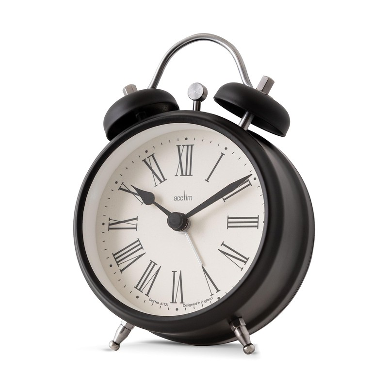 Acctim Shefford Analogue Faux Double Bell Small Alarm Clock (Black)