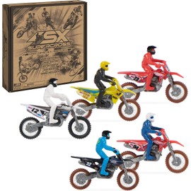 Supercross, auténtico Paquete de 5 Motos fundidas a Escala 1:24 con Figura de Jinete, Moto de Juguete para niños y coleccionistas a Partir de 3 años