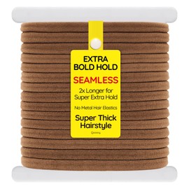Qooocy Long & Curly Fit Hair Ties - Damage Free Hair Ties - Seamless Long Thick Elastics Hair Accessories - No Snagging, Dents, or Breakage (15 Count), Light Brown