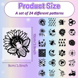 CREATCABIN 24Pcs Bee Silhouettes Mason Jar Decor Flower Laser Cut Cardboard Sunflower Honeycomb Decorations Scrapbook Cutouts Die Cuts for Lantern Jars Wall Painting Window Glass Phone Black 3.9x3.5in
