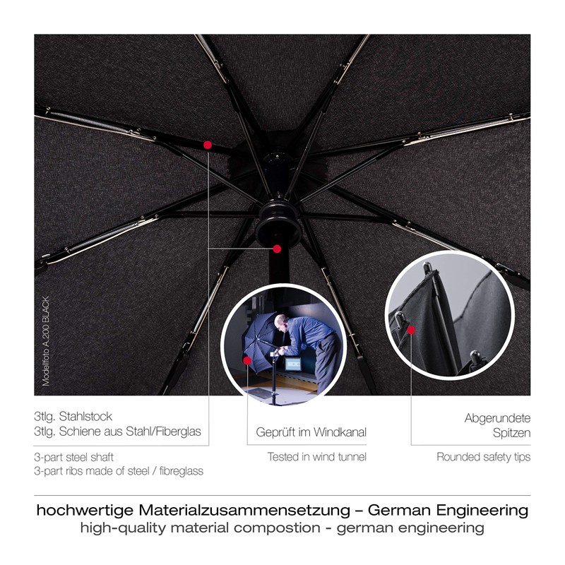 Knirps A.200 Medium Duomatic Pocket Umbrella, Compact and Storm-Proof, Wind