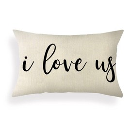 Ogiselestyle Farmhouse Pillow Covers with I Love Us Quotes 12" x 20" Lumbar Pillow Covers Home Decorative Linen Cushion Case for Sofa Couch Housewarming Gifts Family Room Décor