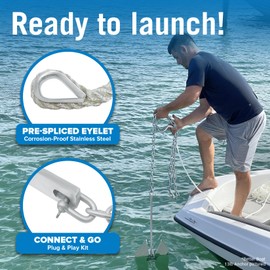 Better Boat 8.5lb Boat Anchor Kit with 75ft Rope and 6ft Chain, Heavy Duty Fluke Anchor for 15 to 24ft Boats, Hot Dip Galvanized, Pontoon Sailboat Fishing