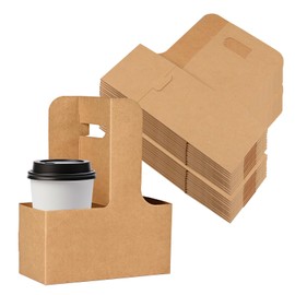 20 Pieces Disposable Drink Carrier with Handle for Delivery, 2 Cup Kraft Paperboard Portable Coffee Cup Carrier, Collapsible to Go Holder for Hot or Cold Drinks
