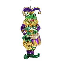 December Diamonds 79-80445 Jester Frog Playing Drum Glass Hanging Ornament