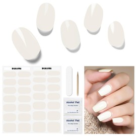Semi Cured Gel Nail Strips, 28 Pcs White Gel Nail Stickers Full Nail Wraps for Women,Long Lasting Gel Nail Strips Work with Any UV Lamp, Easy to Apply