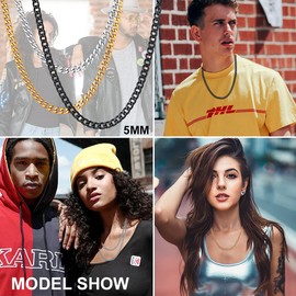 Focalook Necklace for Men and Boys Stainless Steel Plain Chain Necklace 5 mm Solid Link Chain Punk Hip Hop Rapper Necklace Gold/Silver/Black 45 cm/50 cm/55 cm/60 cm/65 cm/70 cm/75 cm, Gold Plated, Gold
