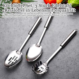 Cooking Spoon Set, 3 Pieces Stainless Steel Food Grade Rice Spoons, Rice Spoon + Perforated Rice Spoon + Vermicelli Fork, Cooking Accessories, Kitchen Utensils, Dining Room Utensils