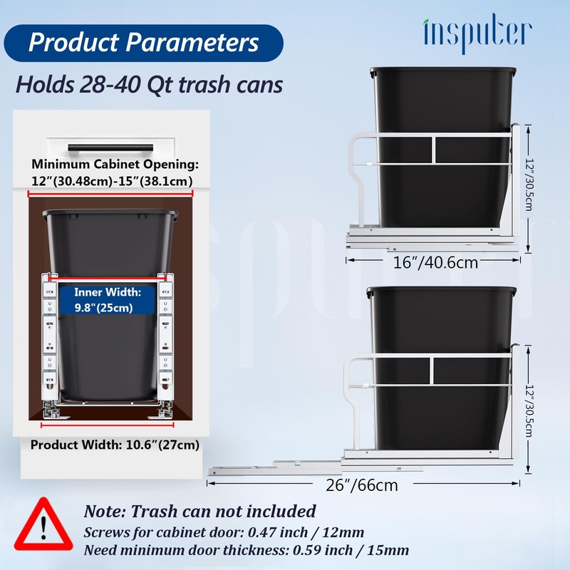 Insputer Pull Out Trash Can Under Cabinet with Soft-Close Slides,