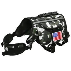 GeerDuo Dog Backpack Saddle Bag for Medium Large Dogs, Harness Saddlebag with Reflective Safety Side Pockets for Hiking, Camping