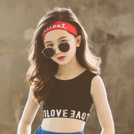 ZGKULAEAOW Tank Top, Kids, Girls, Dance, Half Top, Children's Clothing, Hip Hop, Sports, Stage Costume, Elementary School, Layering Logo Tube Top, Black, Black
