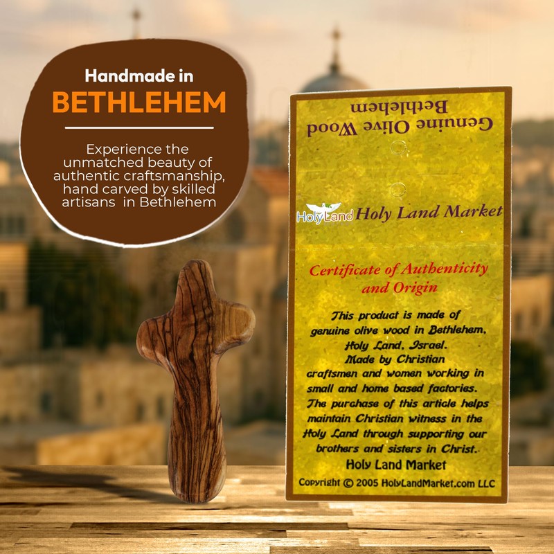 Holy Land Market 6 Olive Wood Holding Hand Crosses -