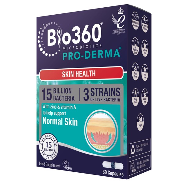 Bio360 Pro-Derma (15 Billion Bacteria)|from Natures Aid|Skin Health*| 60 Count (Pack of 1)