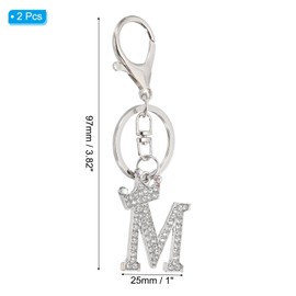 [PATIKIL] Initial Letter Keychain 2pcs Letter M Crown Desert Charm Crystal Diamond Decorated Alphabet Pendant for Bag Backpack DIY Craft Silver Tone