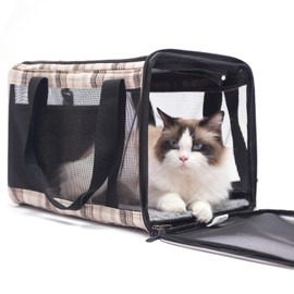 EXPAWLORER Large Cat Carrier Dog Carriers Soft for Small Medium Cats Puppies Up to 20lbs, Airline Approved Pet Carrier Soft-Sided Collapsible Pet Travel Carrier Fit 2 Kitties (Brown)