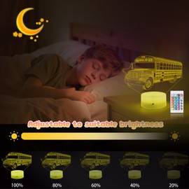 School Bus Night Light Bus Driver Appreciation Gifts Bedside Lamp 3D Illusion Lamp with 16 Colors & Flashing Modes with Remote Control Opreated Dimmable, Boys Girls Room Decoration, Holiday Xmas Gifts