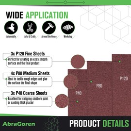 Pack of 10 Sand Paper Sheets - Mixed Grits, 3x Fine, 4x Medium, 3x Coarse - Assorted Sandpaper for Wood and Walls (Extra Strong)