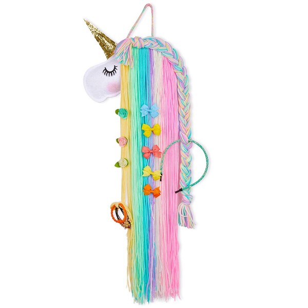 Basumee Unicorn Hair Clip Organizer for Girls Wall Hanging Decor and Baby Hair Bow Holder 1 Pcs, Rainbow Unicorn