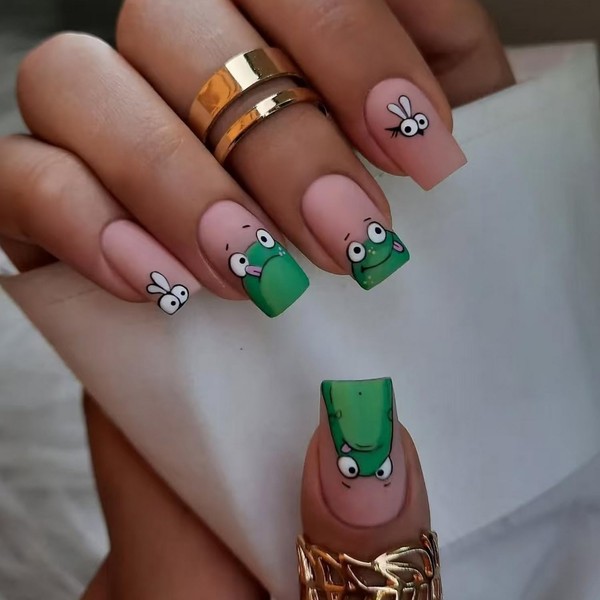 Summer Press on Nails Short Square Shaped Fake Nails with