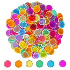 SEETOOOGAMES Magnetic Bingo Chips Counters - 300 Pieces Transparent Counting Game Chips - Clear Plastic Math Markers for Classroom - 19mm Mixed Color