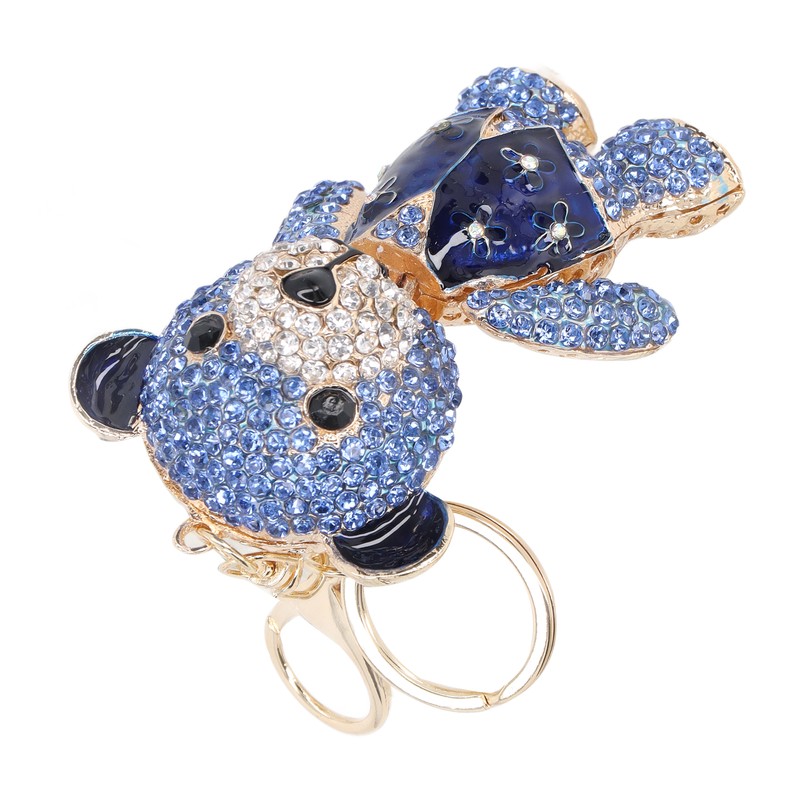Bear Keychain Electroplate Long Bright Rhinestones Bear Keychain with Hook